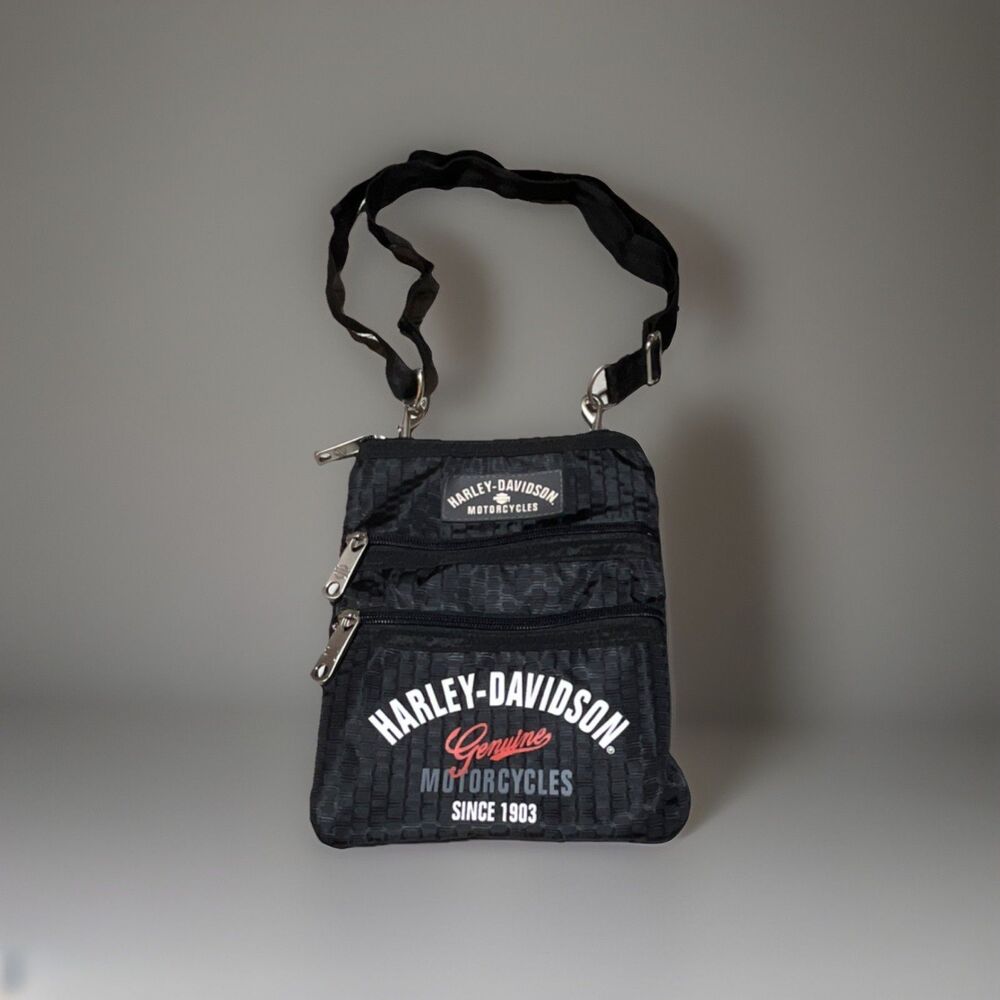 Harley-Davidson Black Crossbody Bag Zip Closure Adjustable Strap
